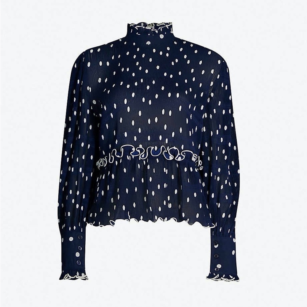 Ganni Pleated Georgette Blouse - Total Eclipse